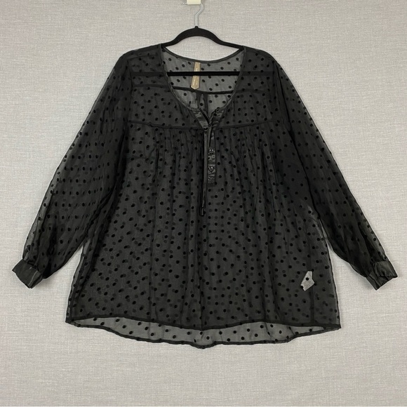 Penningtons Polkadot Sheer Blouse Sz 1X Black Long Sleeve - Picture 1 of 9